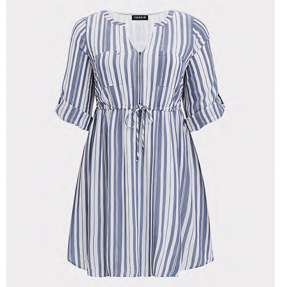 Blue/White Stripe Drawstring Shirt Dress